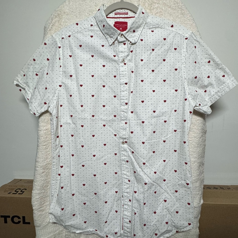 Men’s Casual White Shirt with Hearts